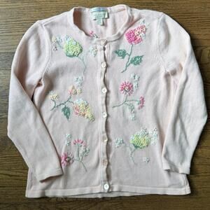 Appleseed's Petites Pink Floral Embroider Spring Cardigan Sweater Size SP